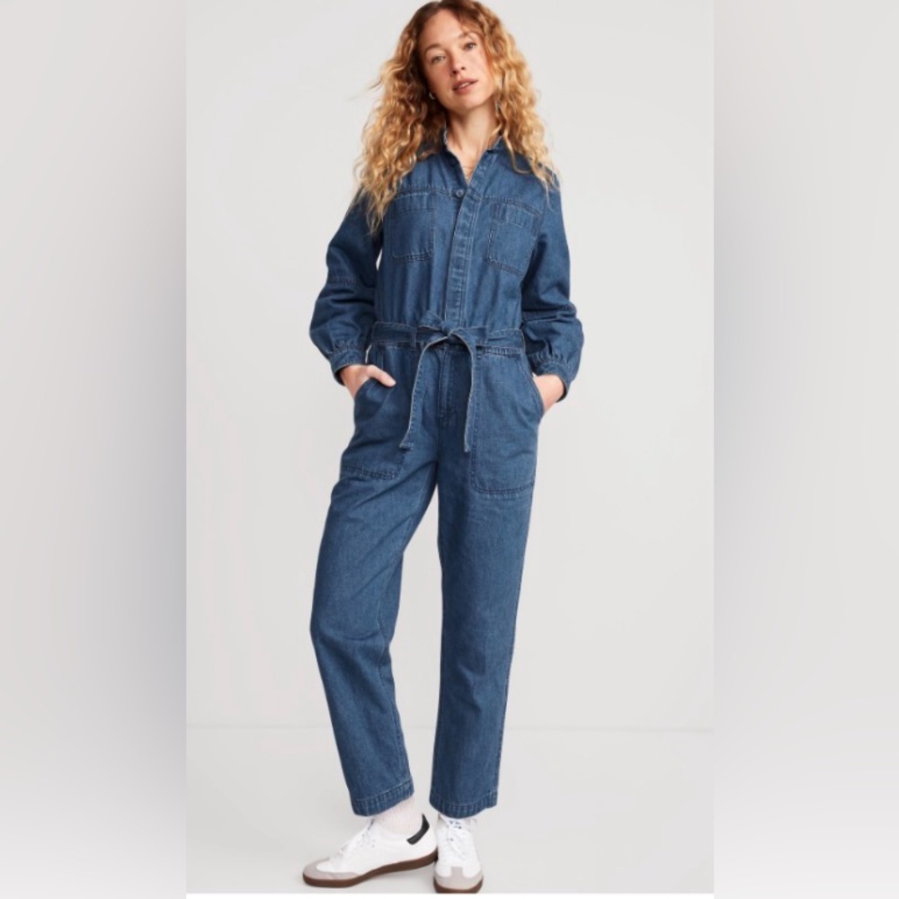 Old Navy Women's Collarless Blue Denim Jumpsuit